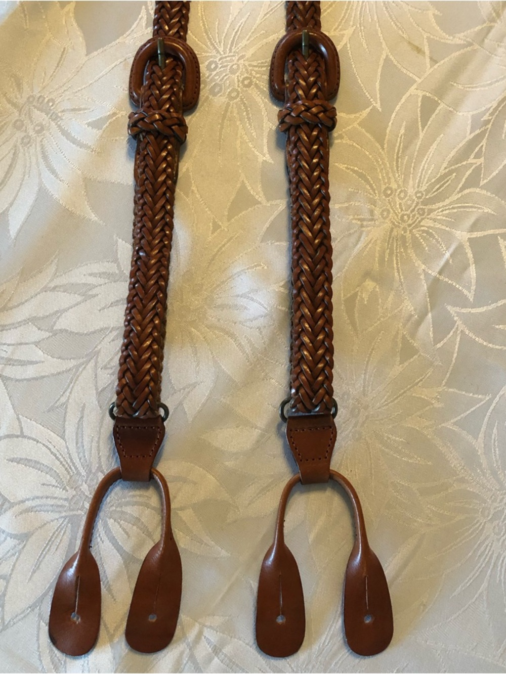 Brown Braided Leather Suspenders - Men Accessories